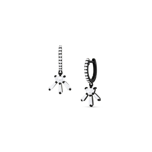 Dominique Cohen half moon with starburst diamond earrings on diamond faced huggie hoops, in 18k black gold <span class='visuallyhidden'>Text, phone 323-404-2959 for shopping help.</span>